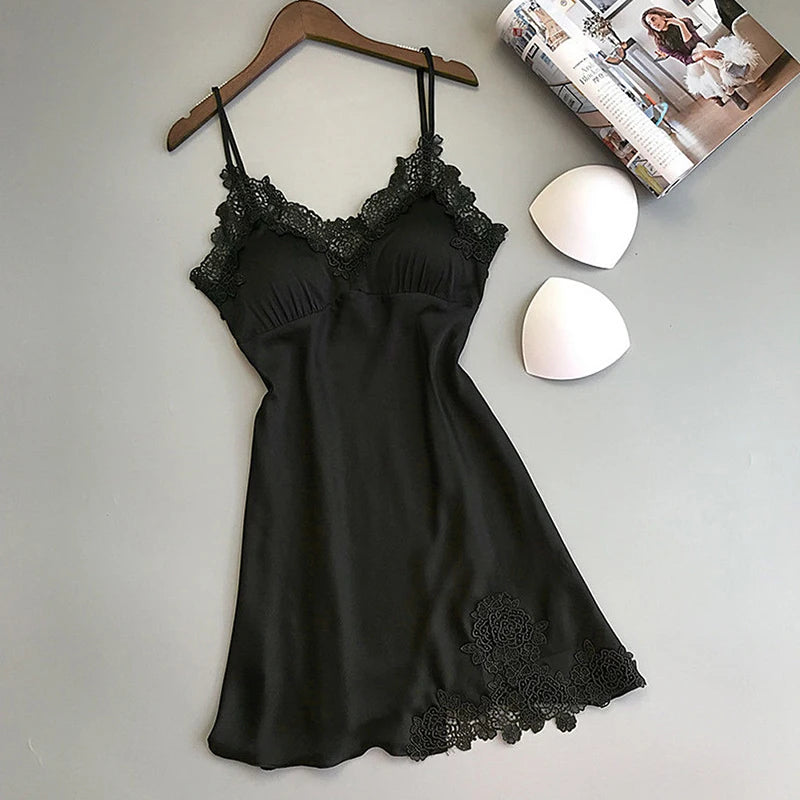 Women's Ice Silk Suspender Nightdress | Satin Halter Slip Dress Sleepwear