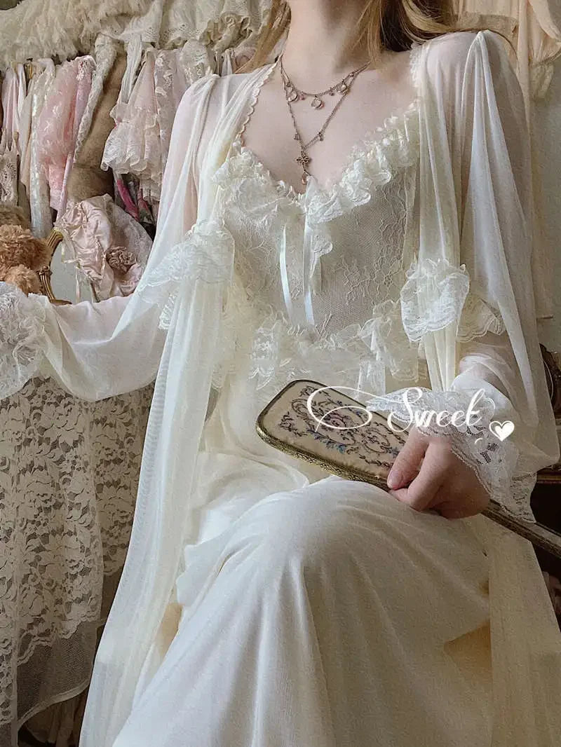 Women's Vintage Court Style Tulle Princess Nightgown | Fairytale Robe Sleepwear