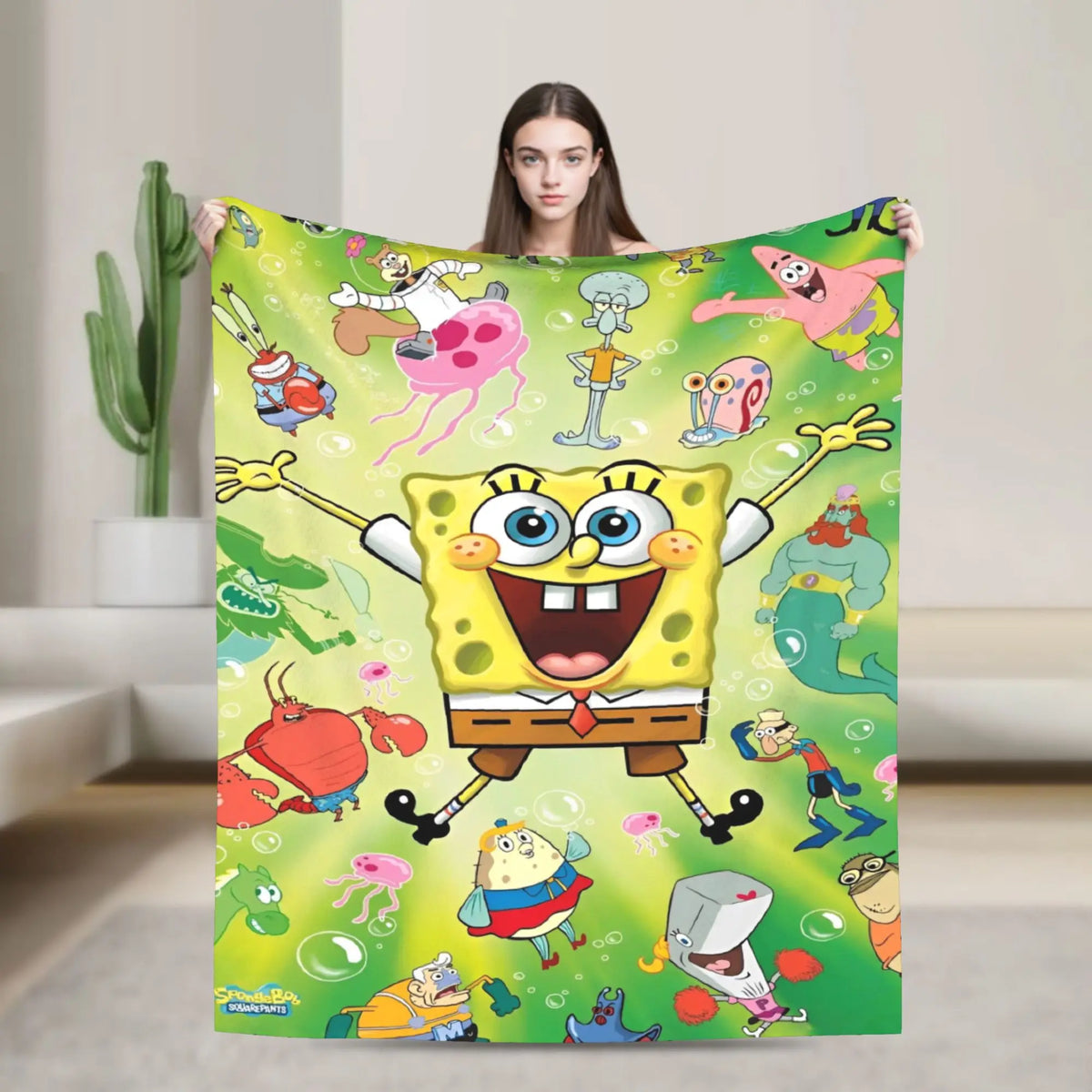 SpongeBob Flannel Throw Blanket – Soft Breathable Character Blanket for Bed, Lounge & Summer