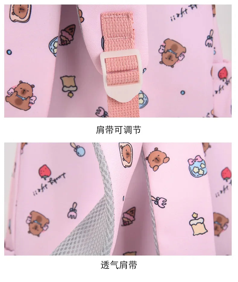 Capybara Backpack Set – Three-Piece Nylon School Set