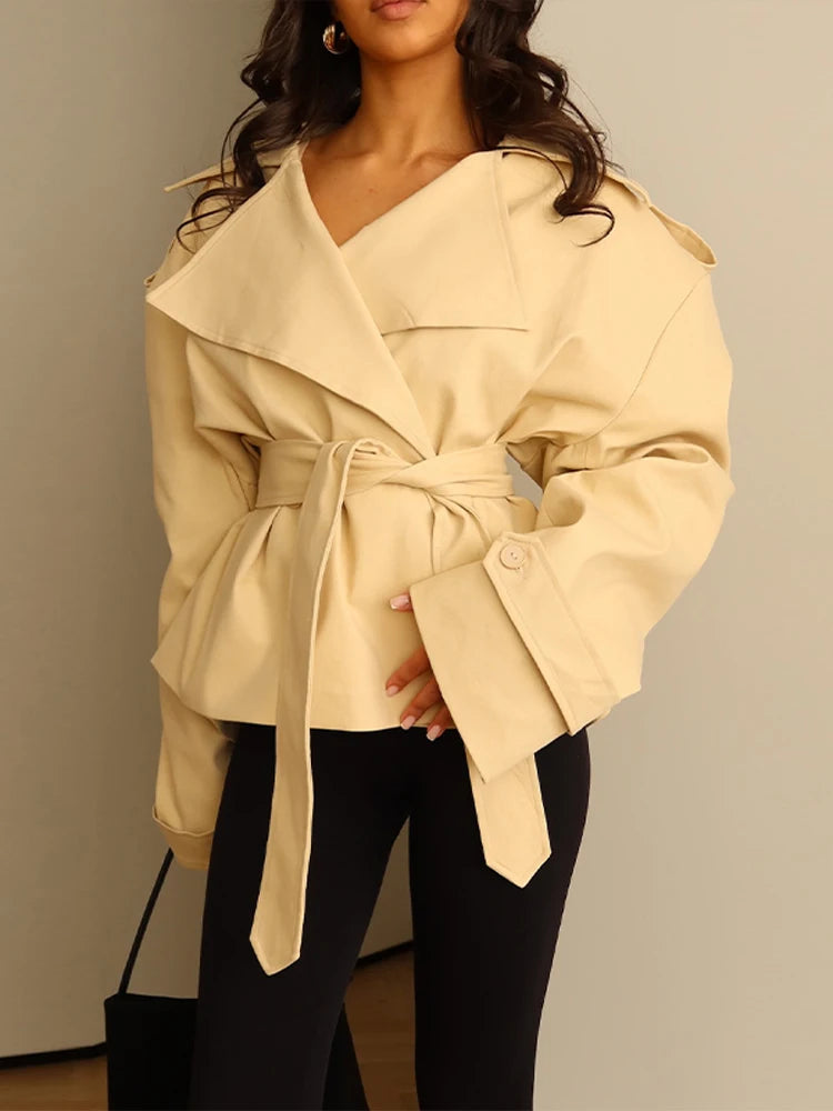 Women's Double-Breasted Cropped Trench Coat – Chic Vintage Office Jacket