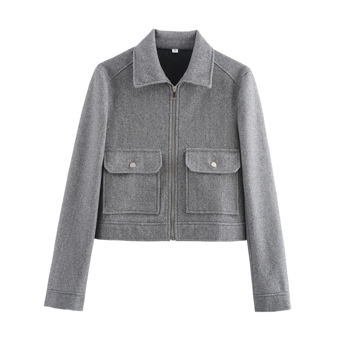Women's Short Zip-Up Jacket Coat – Elegant Street Outerwear with Pockets