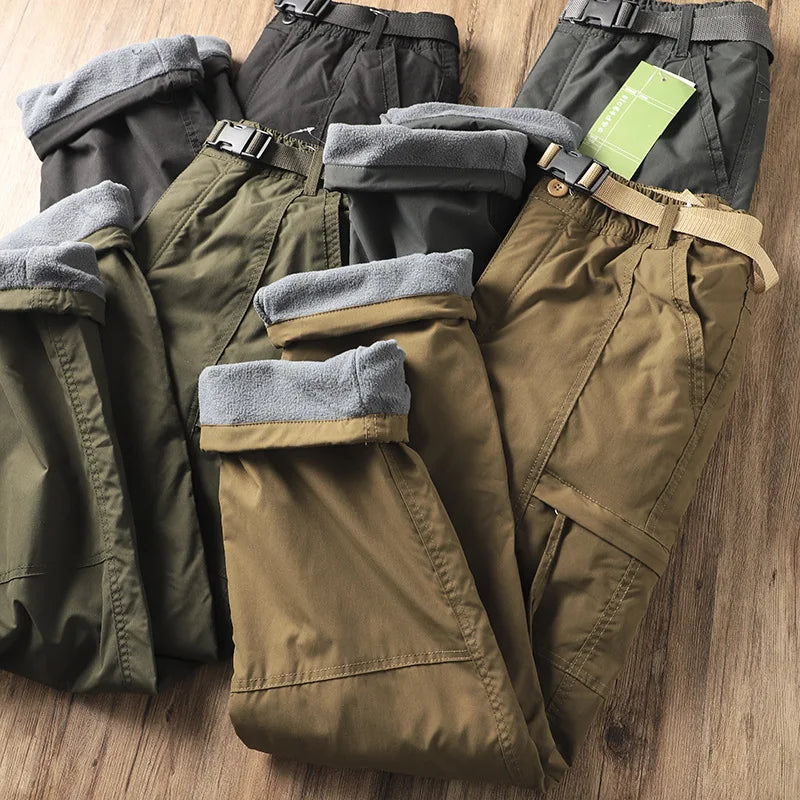 Men's Fleece-Lined Waterproof Hiking Pants — Loose Windproof Outdoor Workwear