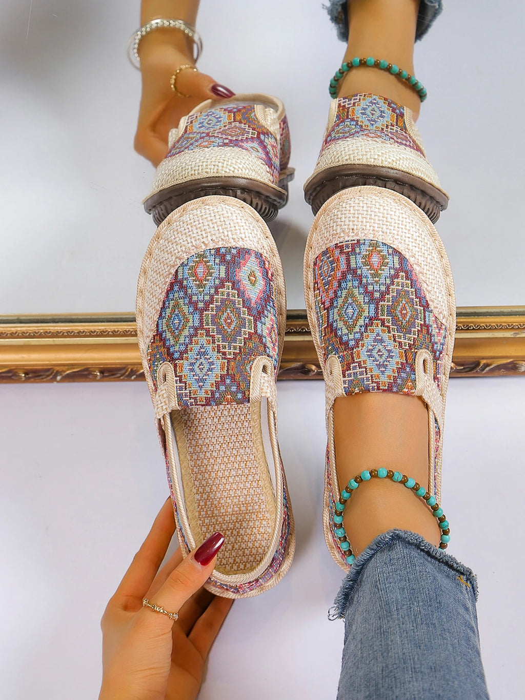 Women's Ethnic-Style Slip-On Flats – Soft Sole Anti-Slip Casual Shoes