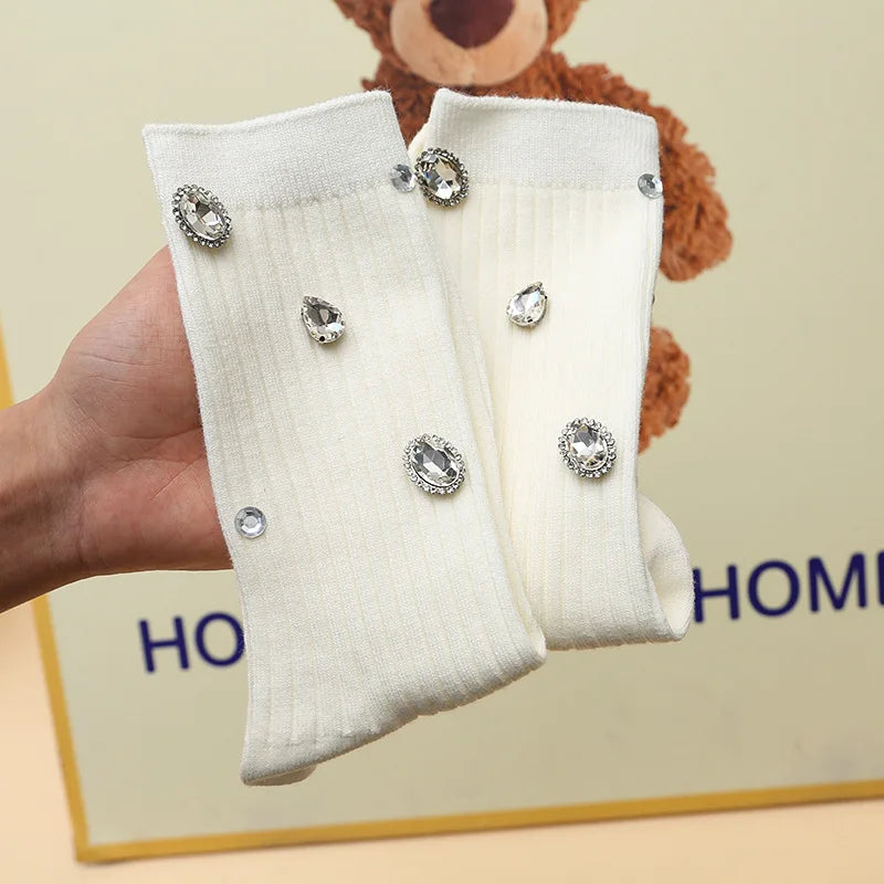 Women's Rhinestone Socks – Cotton-Blend Sparkle
