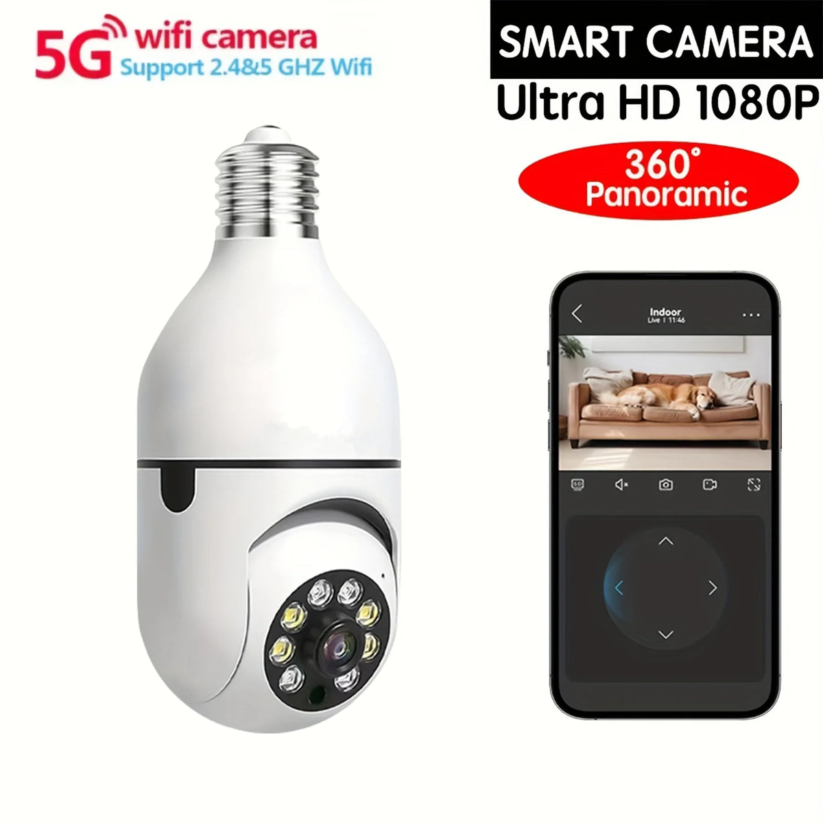 E27 Wi-Fi Bulb Security Camera with Two-Way Audio