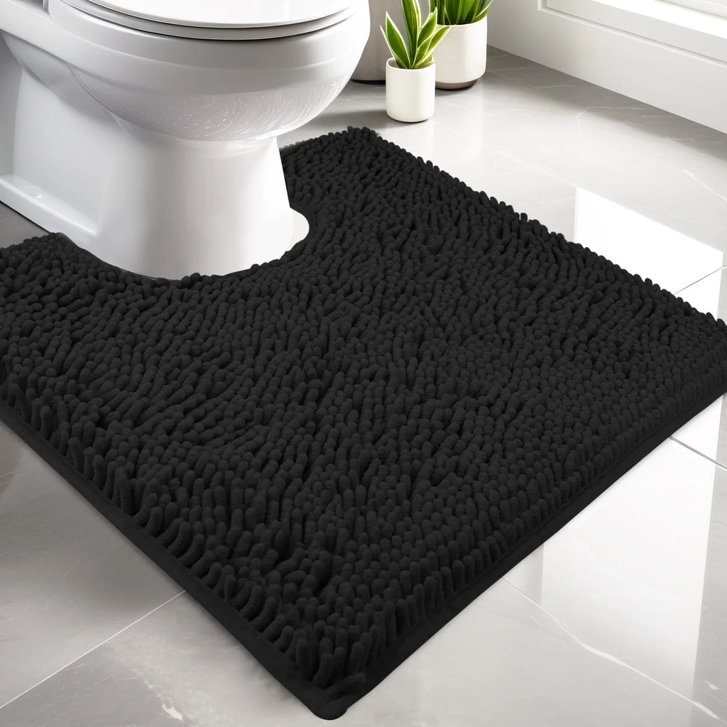 Luxury Chenille U-Shaped Toilet Rug – Soft Absorbent Non-Slip Contour Bath Mat