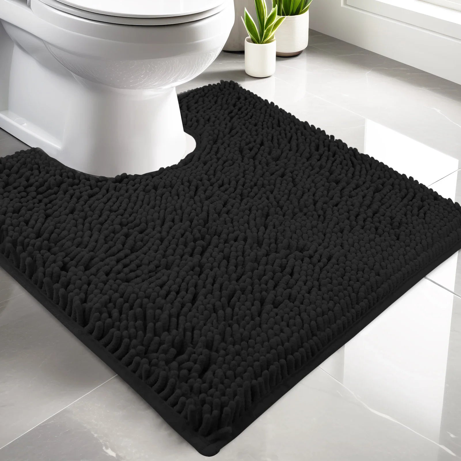 Luxury Chenille U-Shaped Toilet Rug – Soft Absorbent Non-Slip Contour Bath Mat