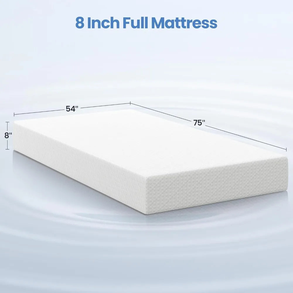 8 Inch Green Tea Gel Memory Foam Mattress – 3-Layer Cooling Foam, Medium Firmness, Multiple Sizes