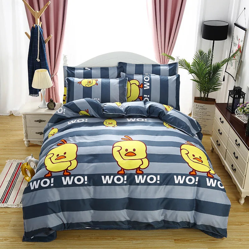 Cartoon Print Duvet Cover Set – Skin-Friendly 400TC Polyester, 3-Piece with 2 Pillowcases, 20 Designs & 4 Sizes