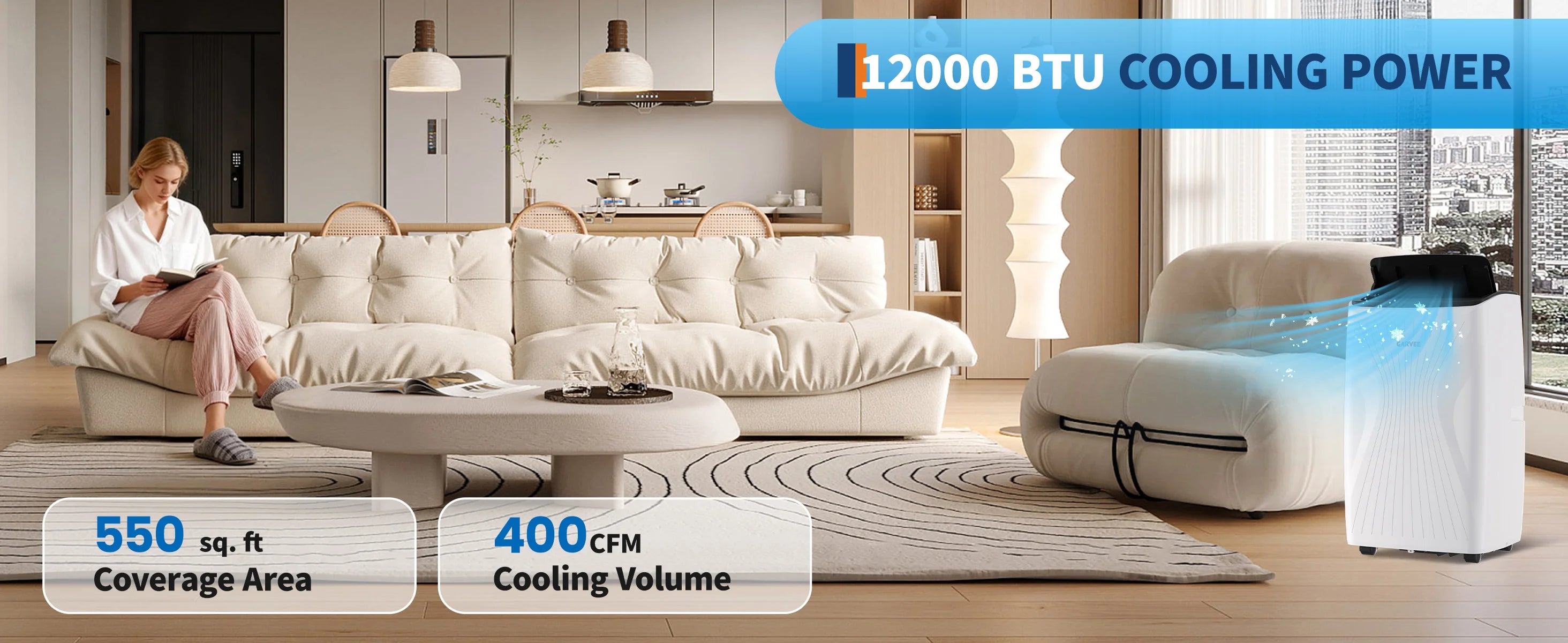 12,000 BTU Portable Air Conditioner — 3-in-1 Free-Standing AC with LED Display, 24H Timer, Remote & Window Kit for Home & Office up to 550 Sq Ft