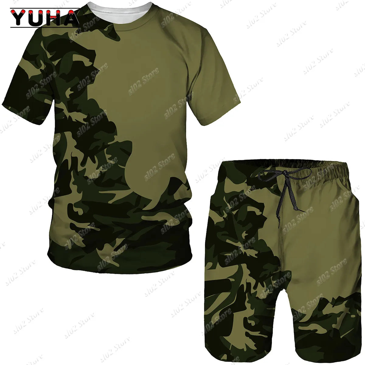 Men's Camouflage T-Shirt & Shorts Tracksuit Set – Outdoor Camping Hunting Sport