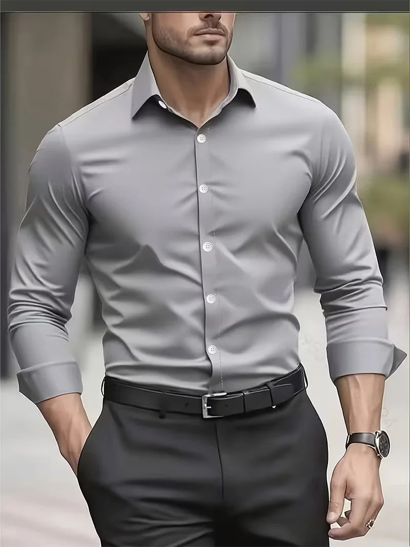 Men's Long Sleeve Business Casual Shirt — Lightweight Breathable Work Top