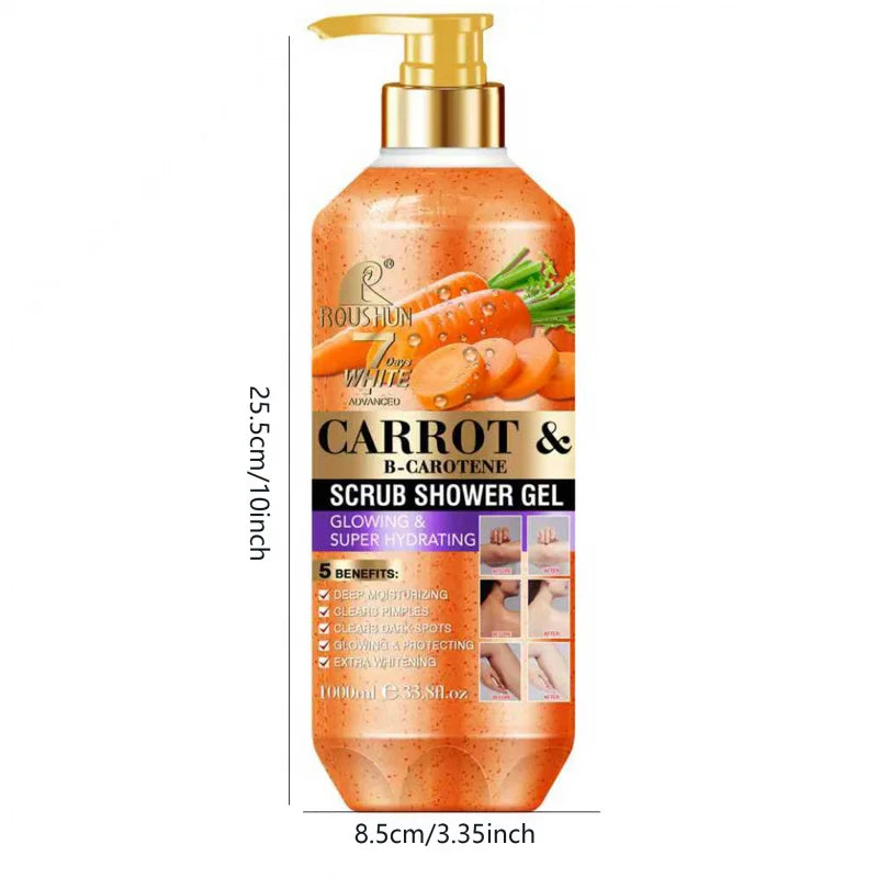 ROUSHUN Carrot Scrub Shower Gel 1000ml – Deep Cleansing Body Wash