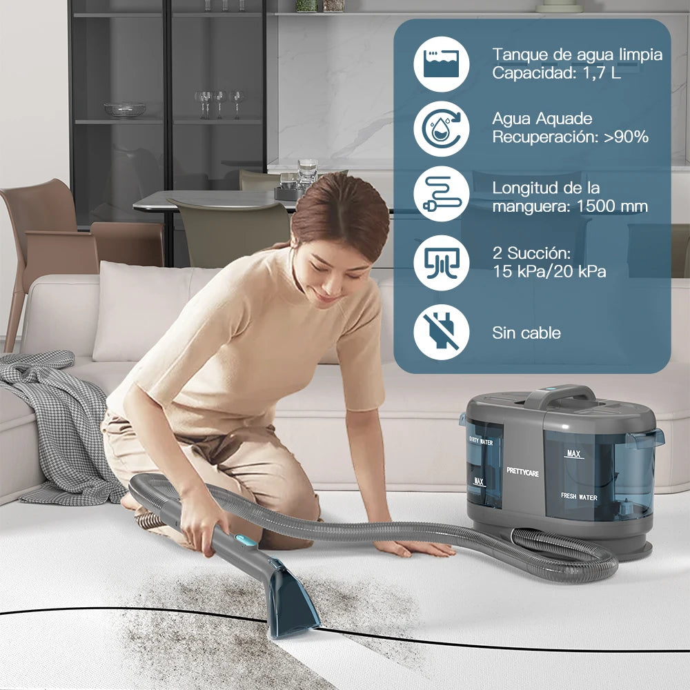 PrettyCare PC808 Cordless Carpet & Spot Vacuum Cleaner — 1.4m Hose, 30-Min Runtime, Wet Sprayer for Sofa & Car