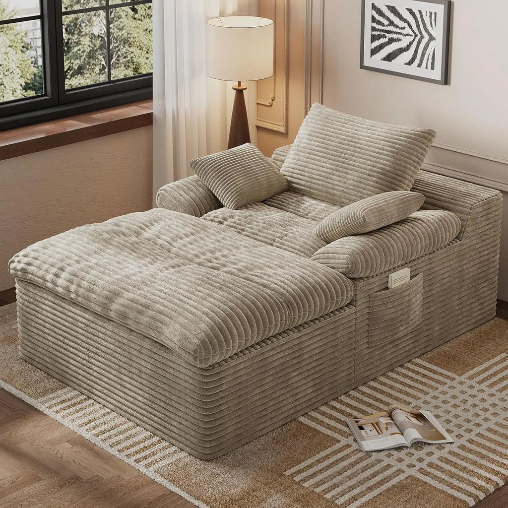 Oversized Corduroy Chaise Lounge with Cup Holders