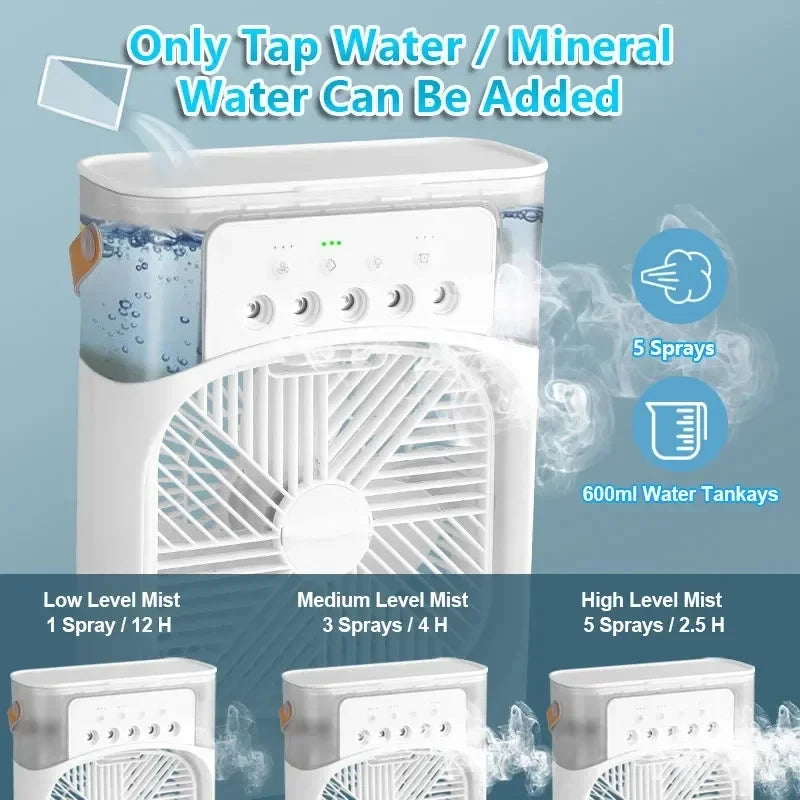 3-in-1 Portable Air Cooler — Fan, Air Conditioner & LED Humidifier for Home & Office