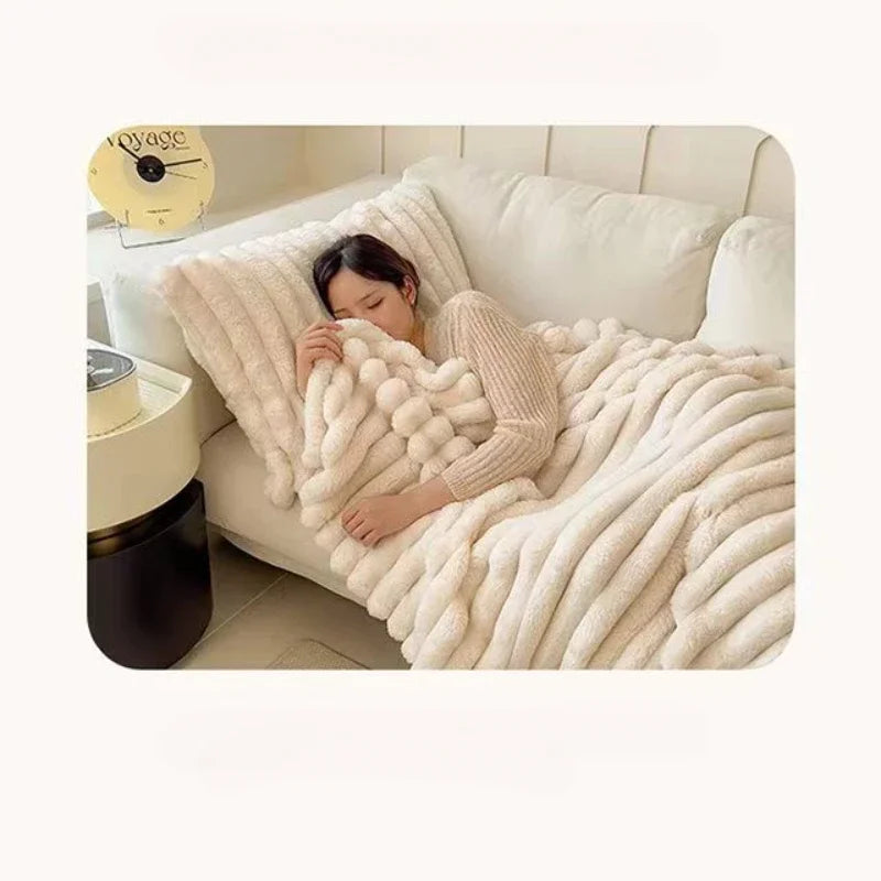 Plush Ribbed Throw Blanket – Large Soft Cozy Anti-Static Sofa & Bed Blanket, Lightweight
