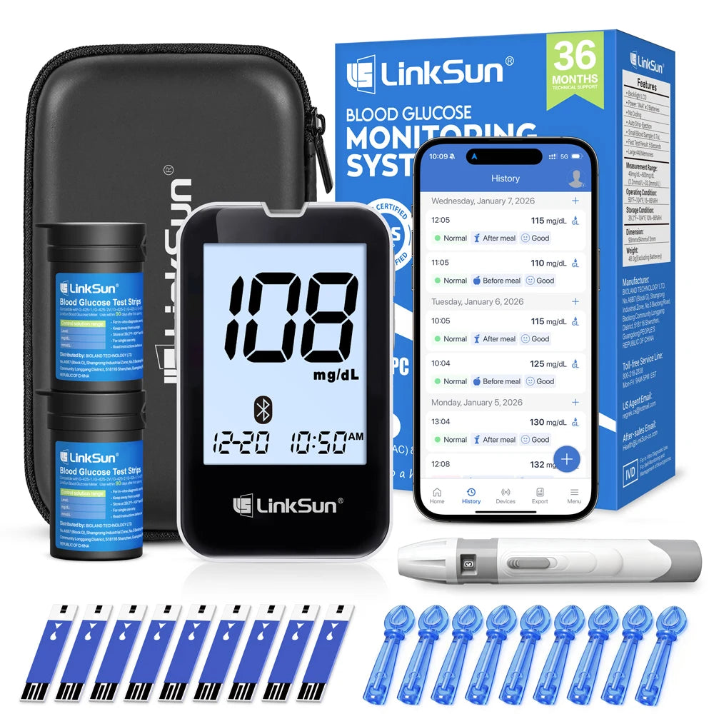 LinkSun G-427B Bluetooth Blood Glucose Meter Kit – Smart App-Connected Glucometer with Large Display & High Accuracy Diabetes Monitoring