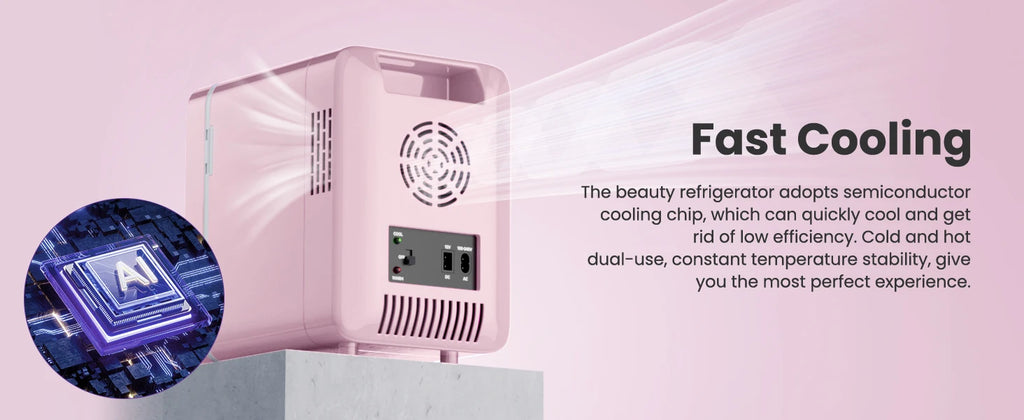 Skincare Fridge with Dimmable LED Light Mirror — 4L Makeup Mini Fridge for Bedroom & Car