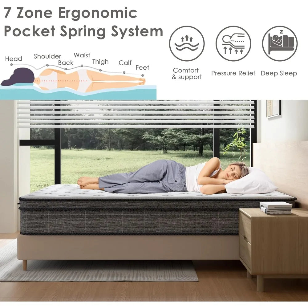 12 Inch Firm Hybrid Mattress — Gel Memory Foam & Individually Coiled Pocket Springs, Mattress in a Box