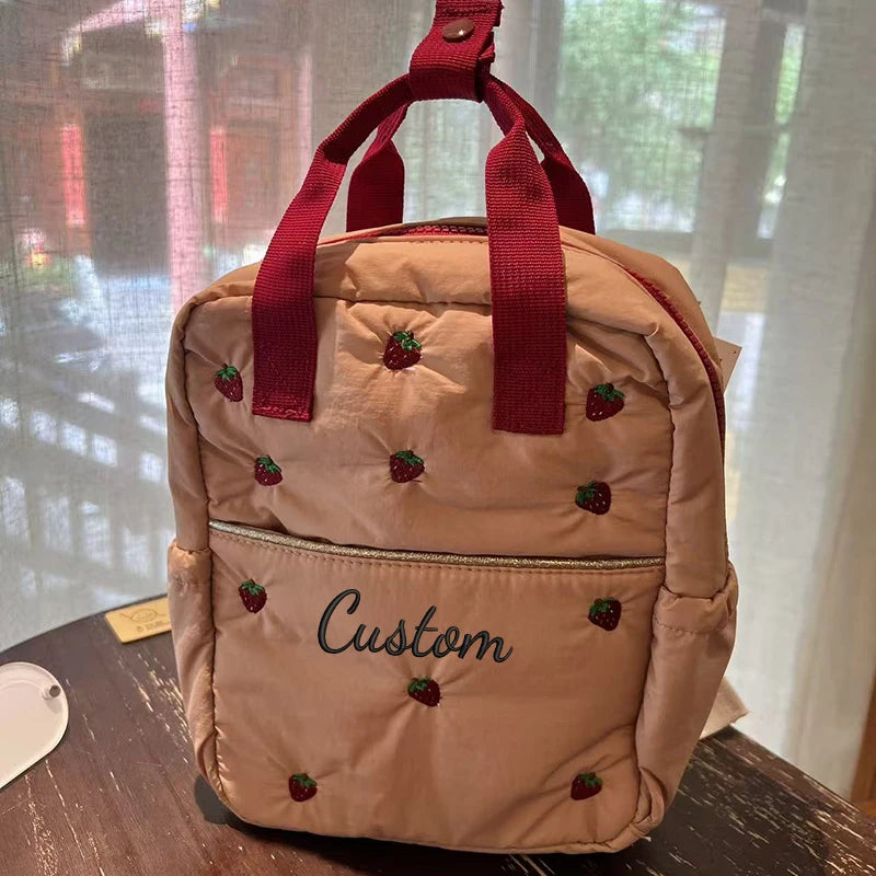 Custom Embroidered Heart Quilted Backpack – Personalized Cartoon Casual Bag