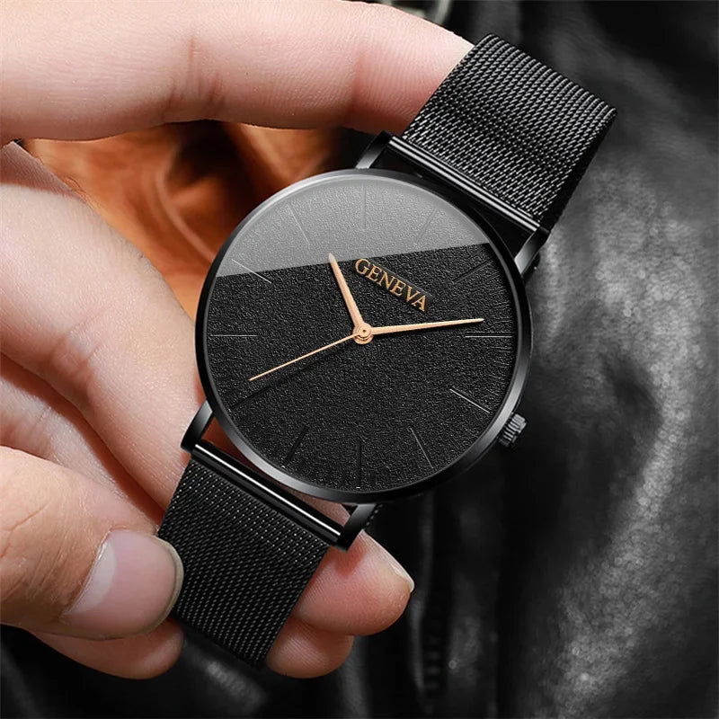 Men's Fashion Leather Quartz Watch & Bracelet Gift Set | Business Brown Wristwatch