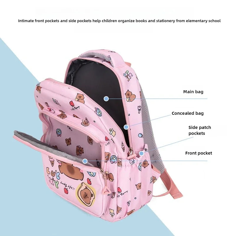 Capybara Backpack Set – Three-Piece Nylon School Set