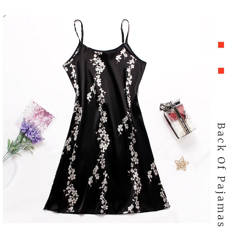 Silk Suspender Mini Nightdress — Sexy Spaghetti Strap Sleepwear