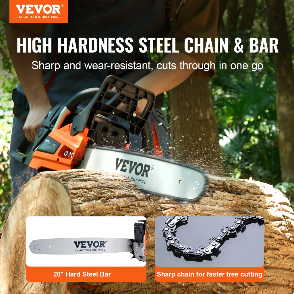 58CC 20" Gas Chainsaw — 3.22HP Cordless Gas-Powered Saw