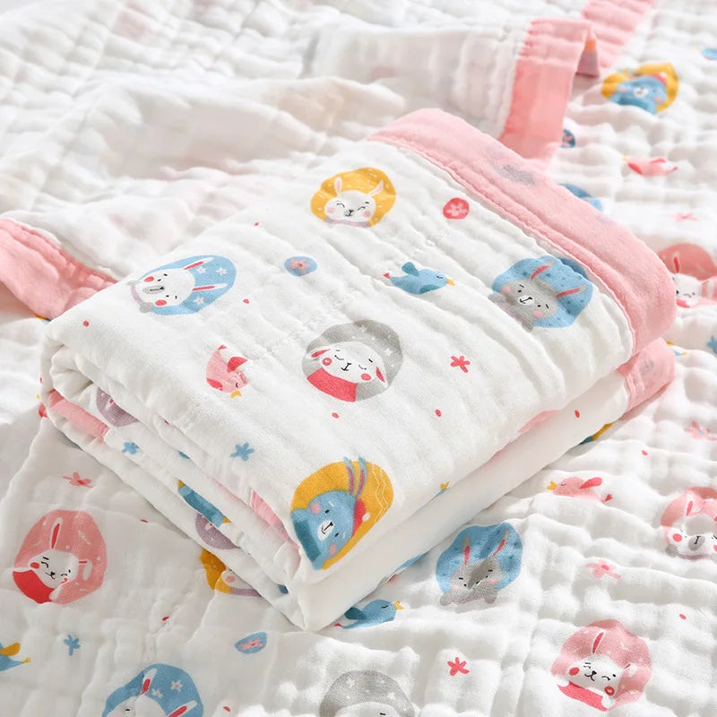 6-Layer Cotton Gauze Baby Swaddle Blanket – Breathable Cartoon Newborn Wrap & Bath Towel