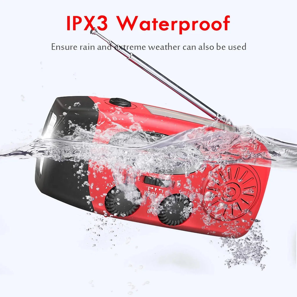 Emergency Weather Radio — FM/AM/WB, Hand Crank Solar, 2000mAh Power Bank & LED Flashlight