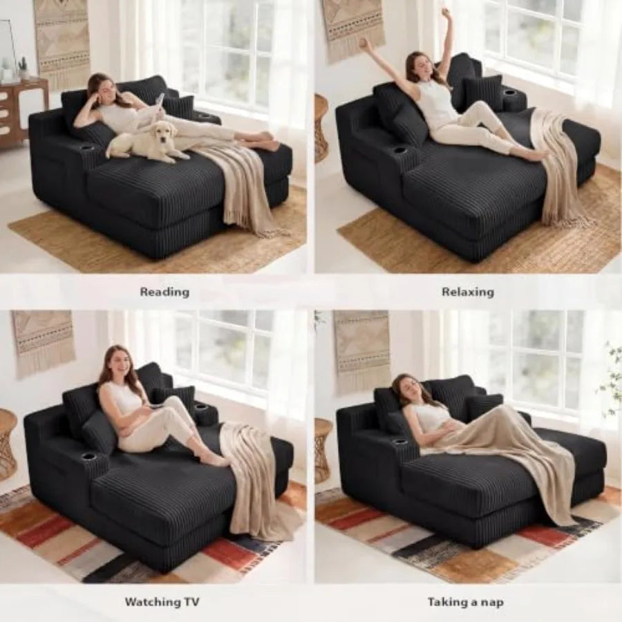 60-Inch Black Oversized Boneless Chaise Lounge