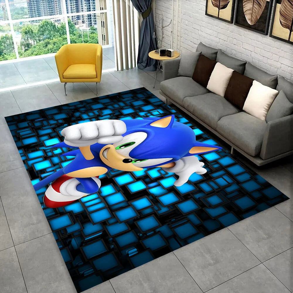 3D Retro Sonic Area Rug – Non-Slip Kids Carpet for Bedroom, Living Room & Playroom