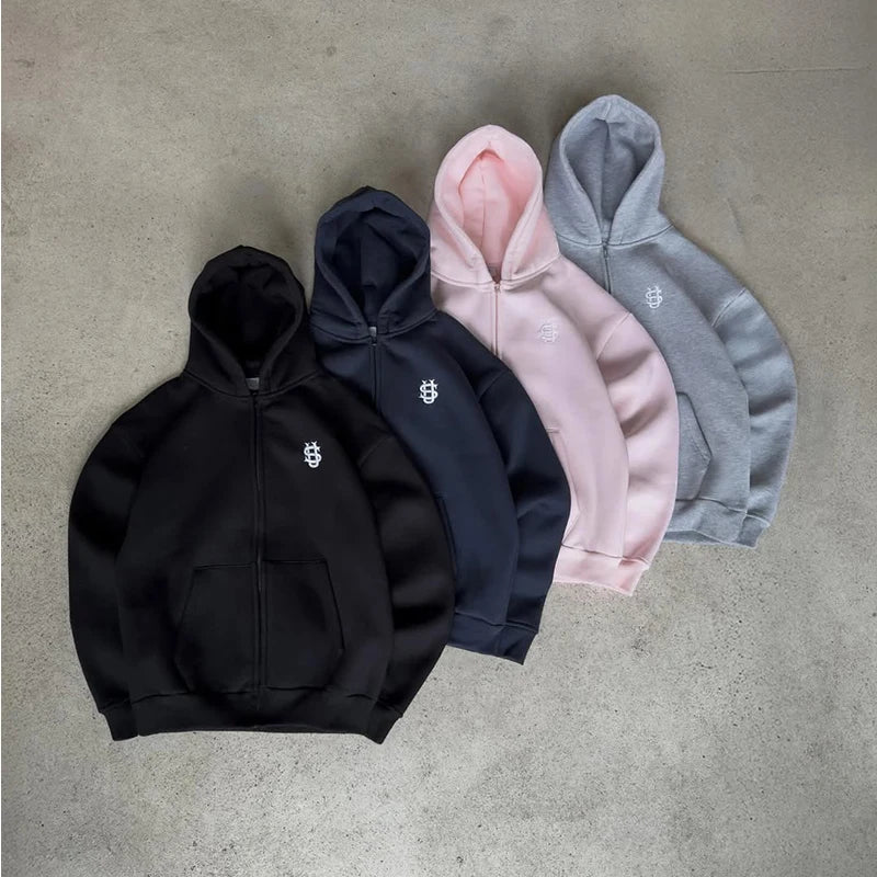 Men's Solid Color Oversized Hoodie & Sweatpants Set – Loose Pullover Street Fashion