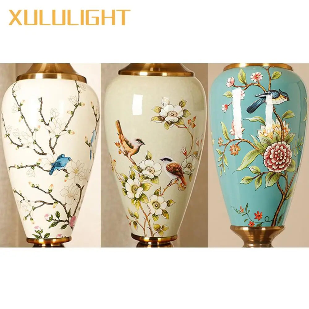 Ceramic Floor Lamp – Fabric Shade & LED Lighting