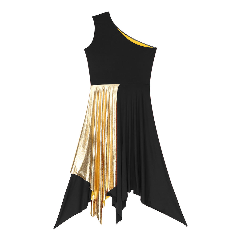 One Shoulder Irregular Hem Dance Performance Dress — Lyrical Worship Dancewear Costume