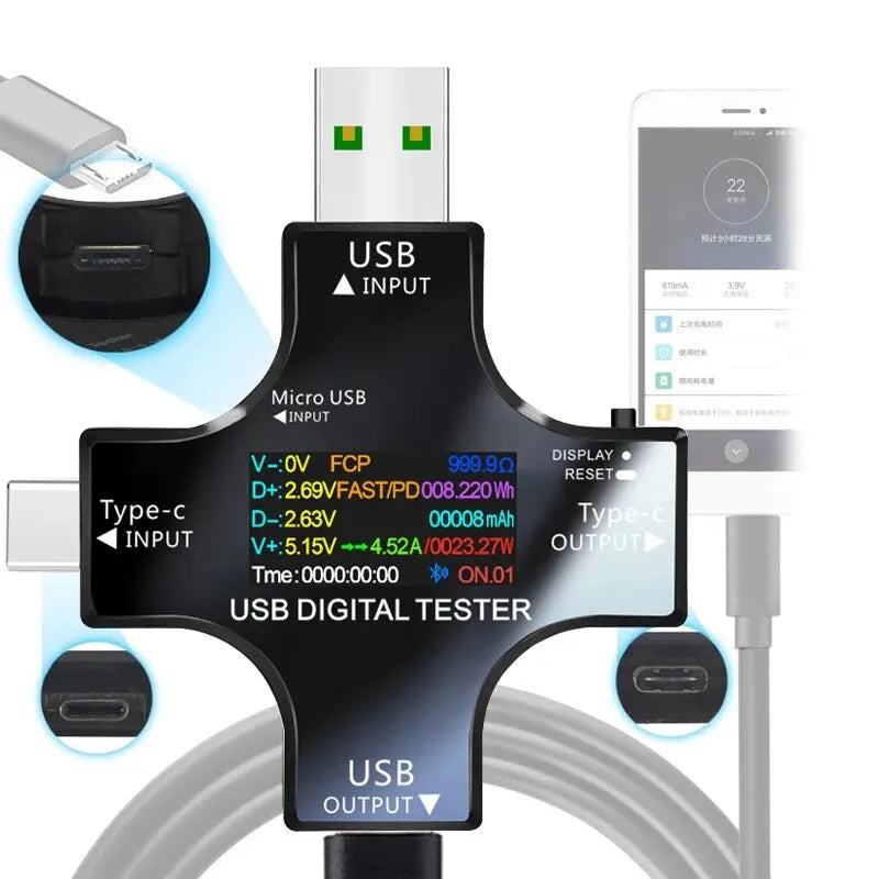 USB Tester Type-C PD Digital Capacity Meter — Voltage, Current & Power Measurement