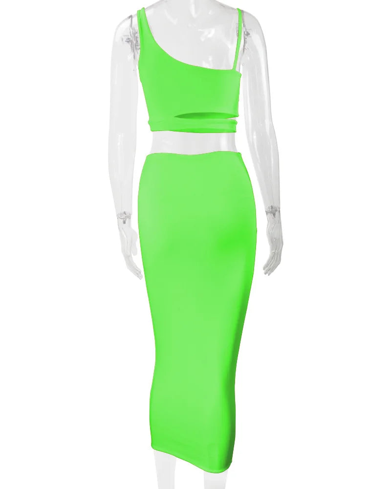 Sexy Pleated Hollow-Out Two-Piece Dress — Elegant Long Night Party Dress