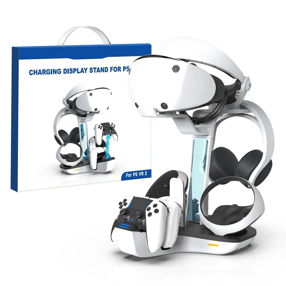PS5 & PSVR2 Charging Dock – Controller Charger Station with LED Indicator & Headset Stand