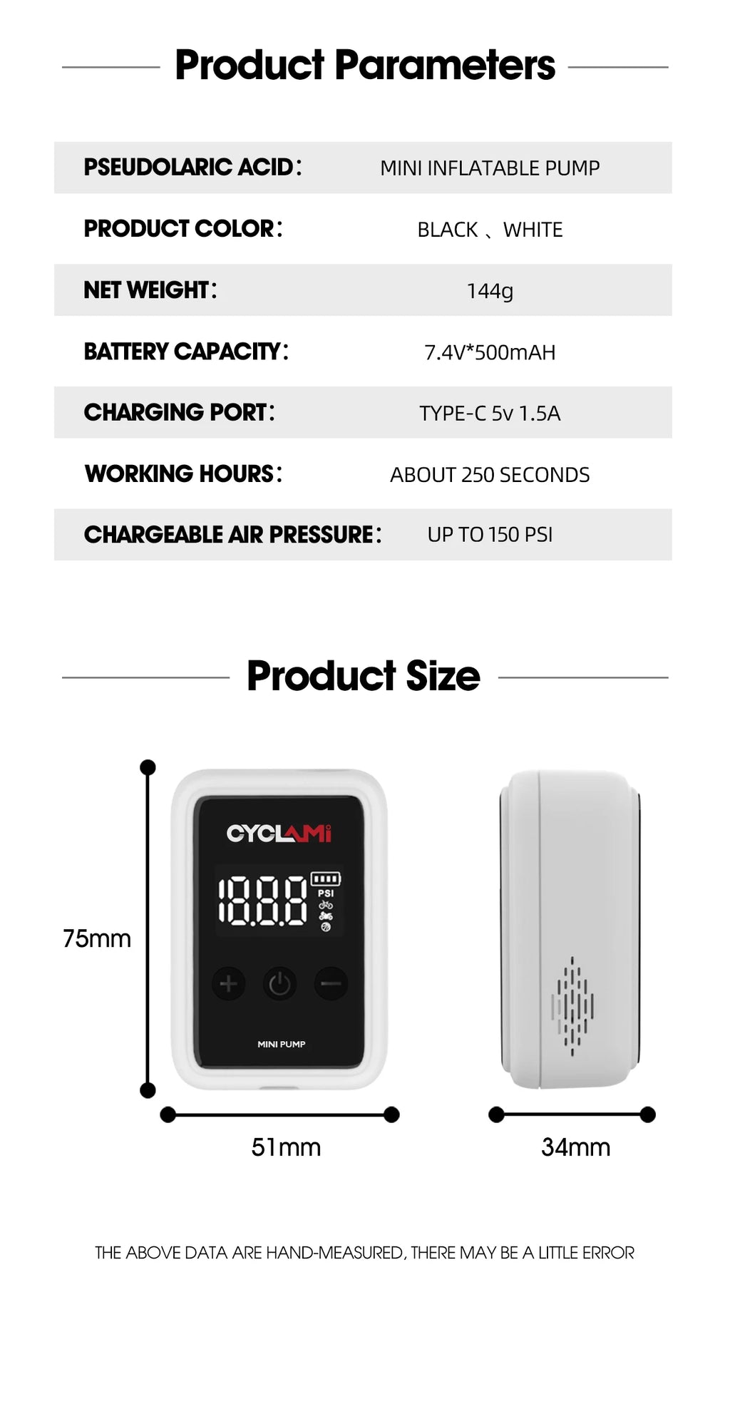 Portable Electric Bike Pump for Presta and Schrader Valves