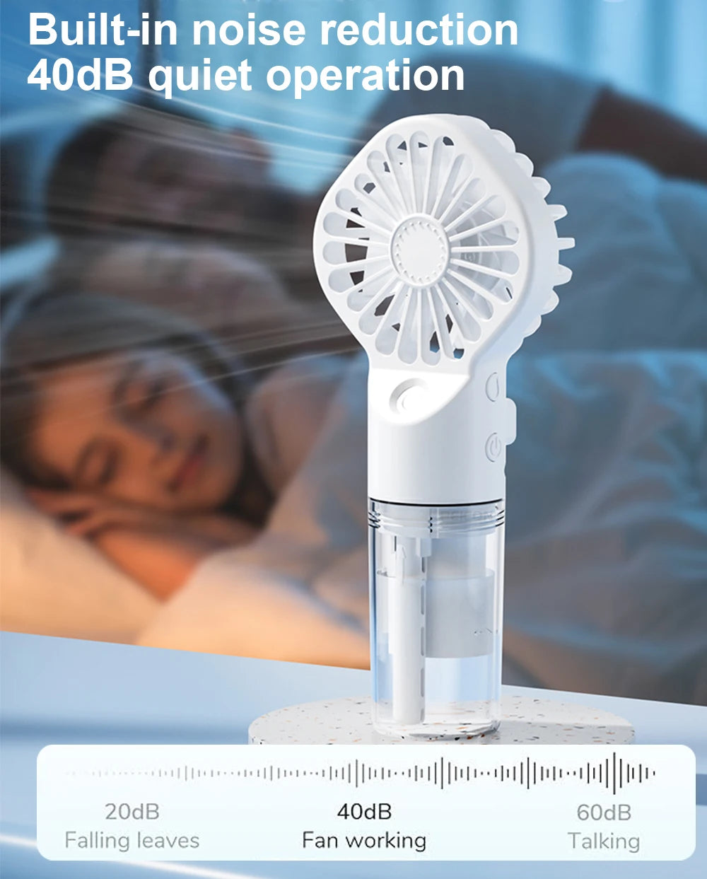 Portable Handheld Mist Fan with Humidifier — USB Rechargeable Mini Water Spray Fan