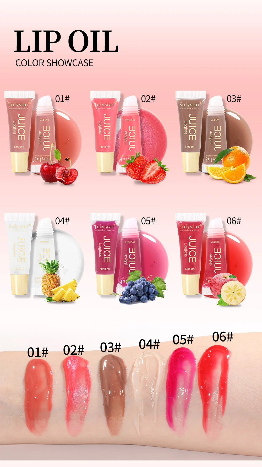 6 colors Lip Gloss Long lasting Moisturizing Mirror Lip Oil, Fruit Flavor, Pudding Lip Moisturizing, Water Radiant Lip Honey