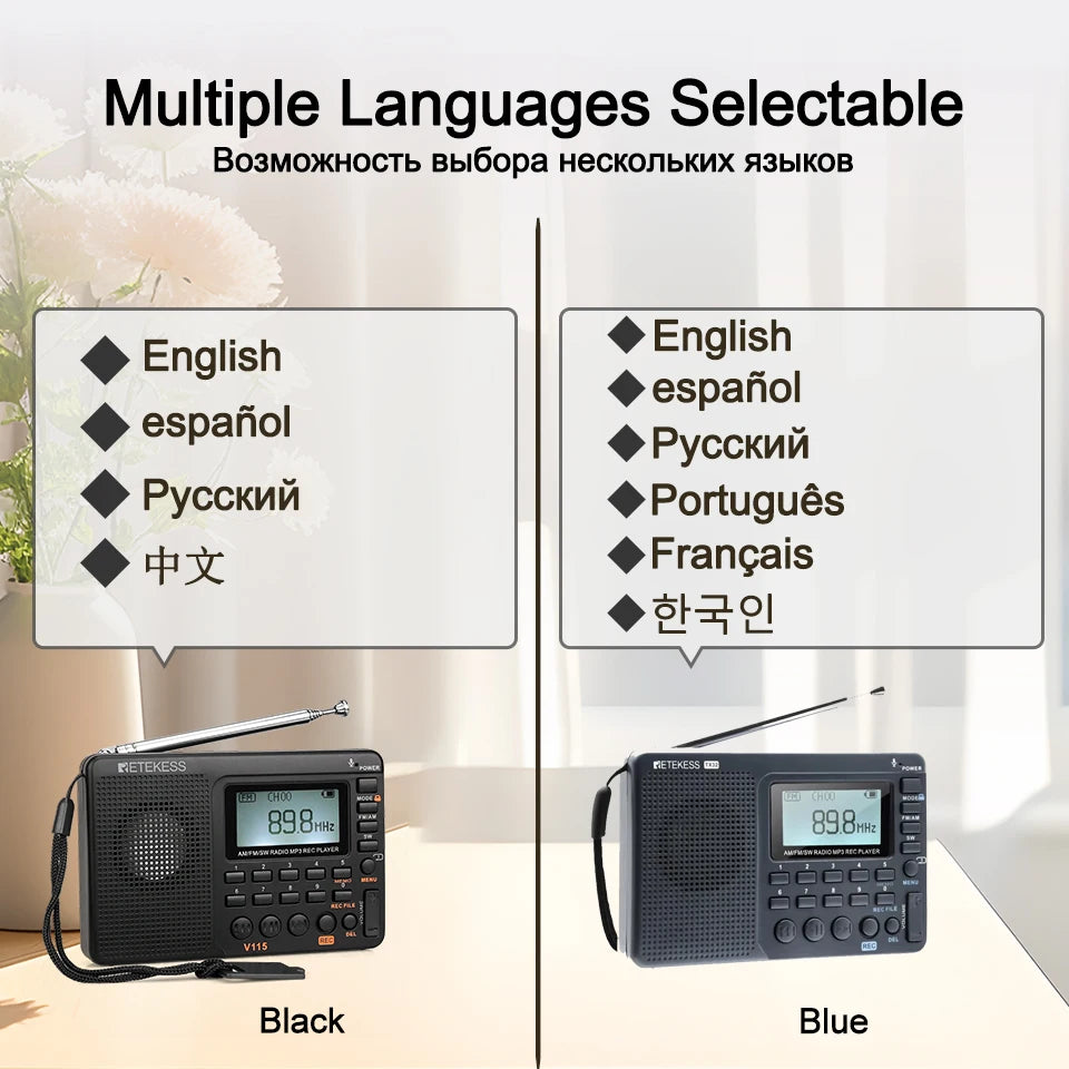 RETEKESS V115 Portable FM AM SW Radio — Rechargeable with USB