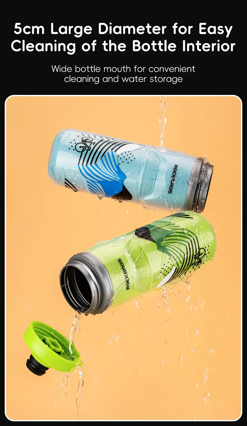 ROCKBROS 620ml Insulated Cycling Water Bottle – Thermal Triple-Layer Squeeze Bike Bottle with Silicone Nozzle