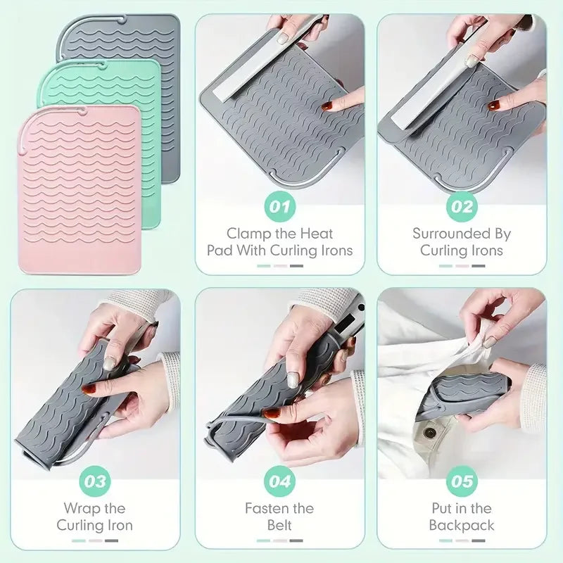 Silicone Heat Resistant Mat — Travel Hair Tool Pad for Flat Iron & Curling Iron