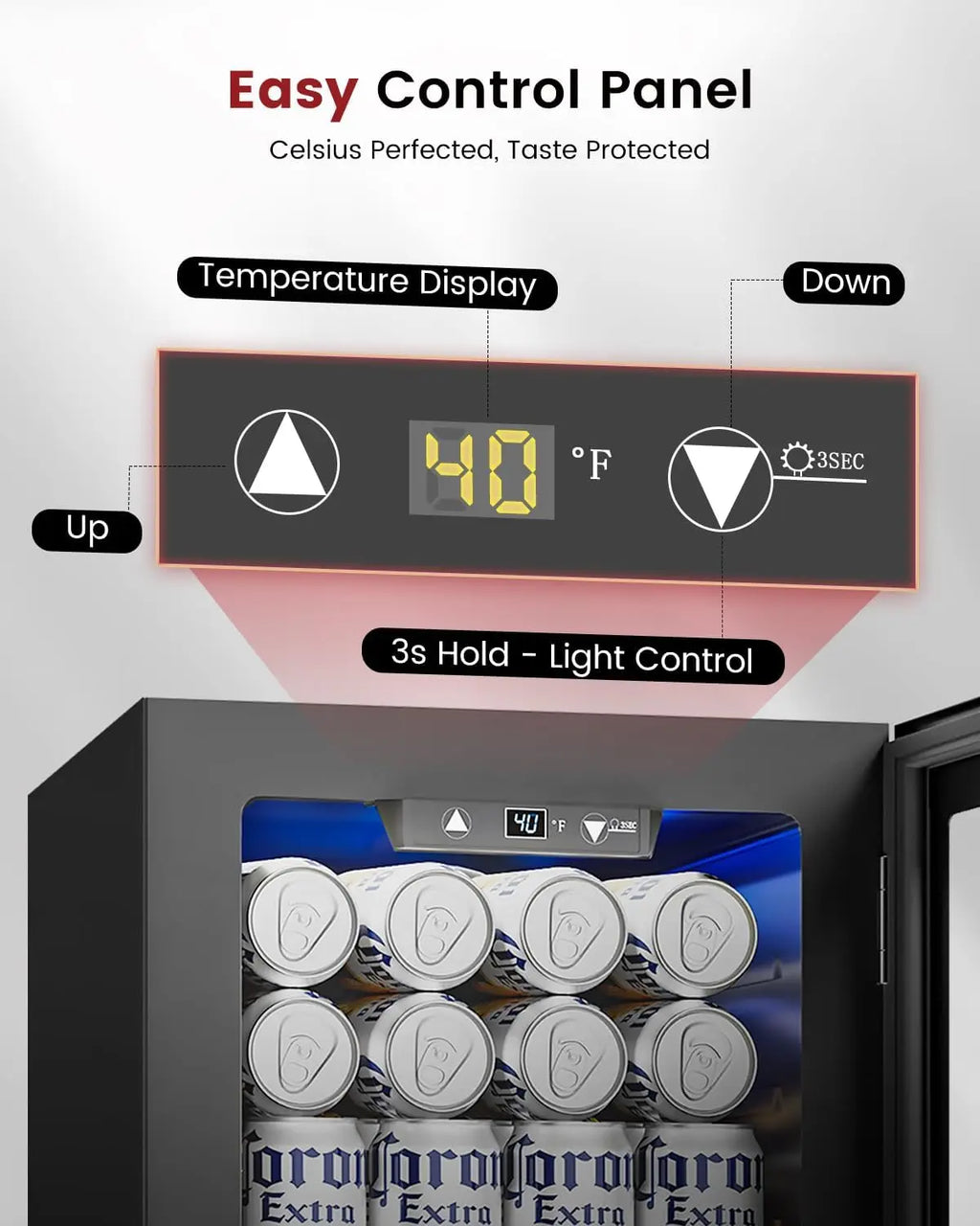 24-Can Mini Fridge with Digital Temperature Control — Compact Beverage Cooler for Soda, Wine & Beer, Black