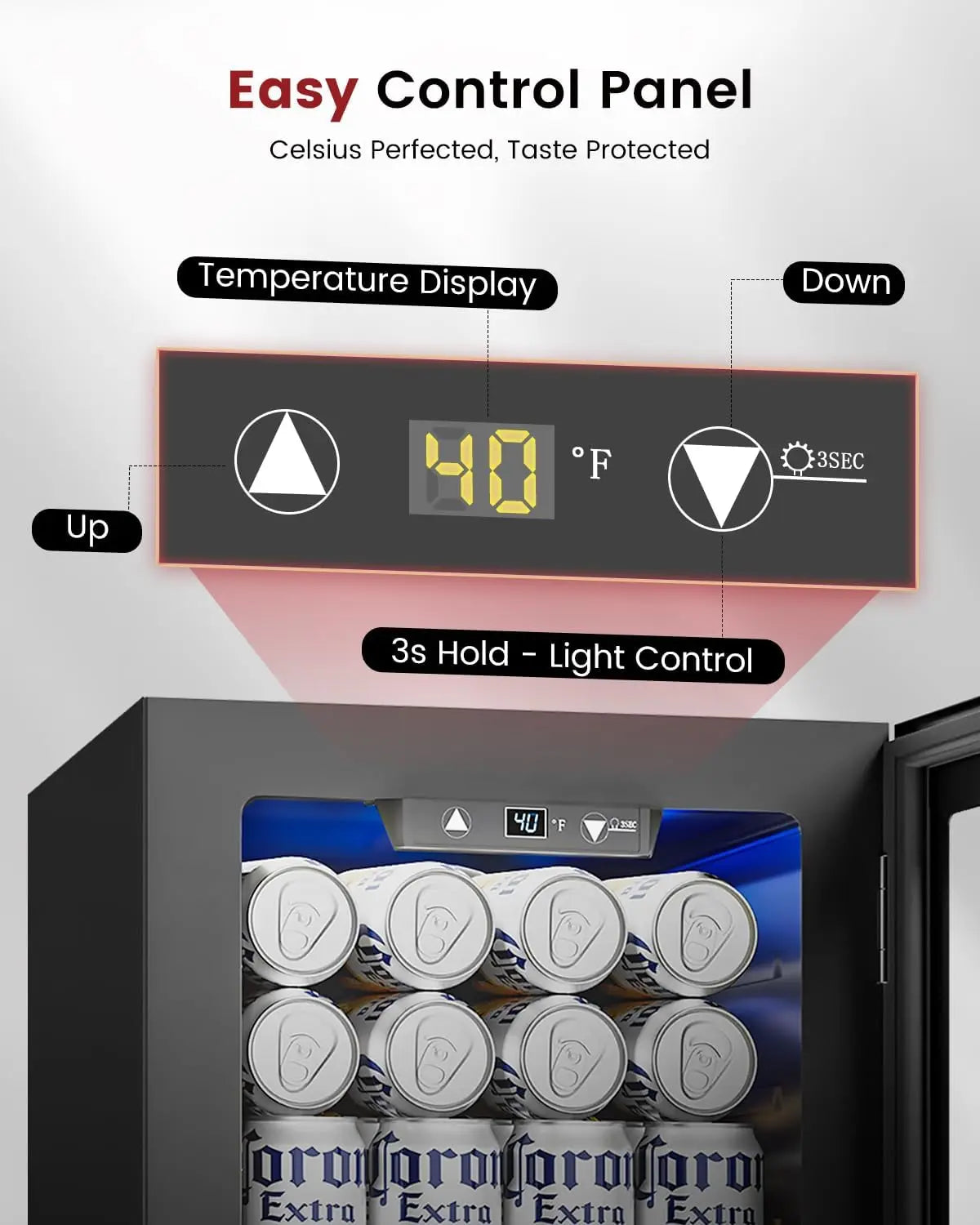 24-Can Mini Fridge with Digital Temperature Control — Compact Beverage Cooler for Soda, Wine & Beer, Black