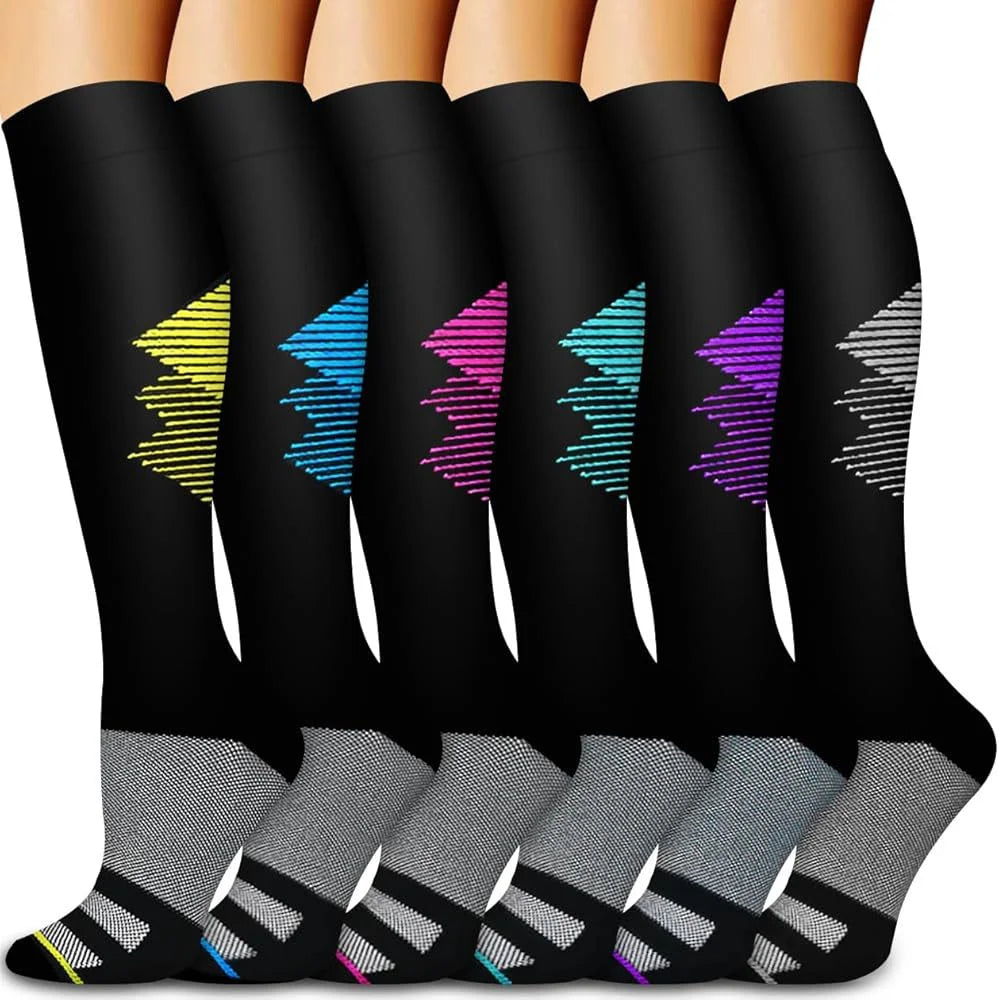 Knee High Compression Stockings 20-30mmHg – 6 Pairs Sports, Medical, Varicose Veins, Pregnancy, Edema & Diabetes