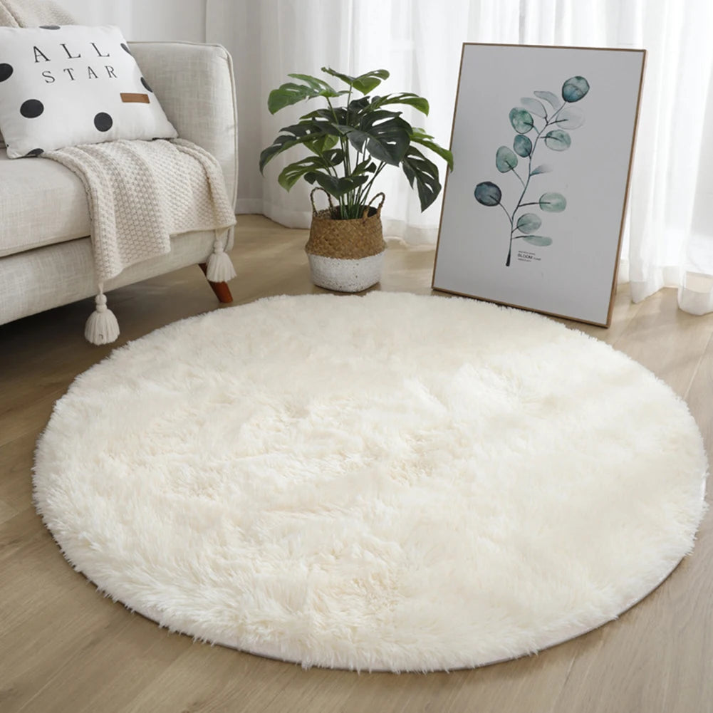 Super Soft Shaggy Area Rug – Anti-Slip 4cm Pile Round Rug for Living Room & Bedroom, 12 Colors & 3 Sizes